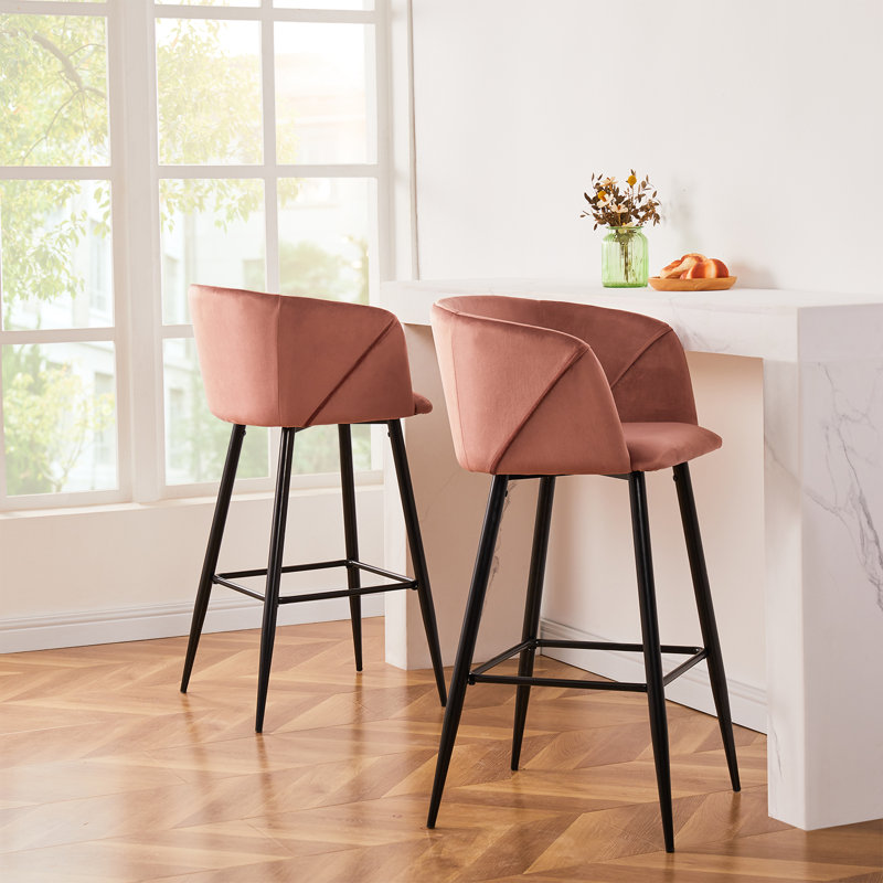 Etta Avenue™ Braxton Armrest Upholstered Velvet Counter Height Bar Stool & Reviews Wayfair